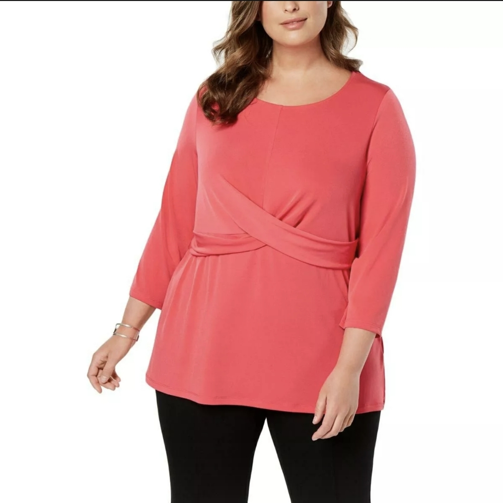 Alfani Womens Pink 3/4 Sleeve Jewel Neck Top